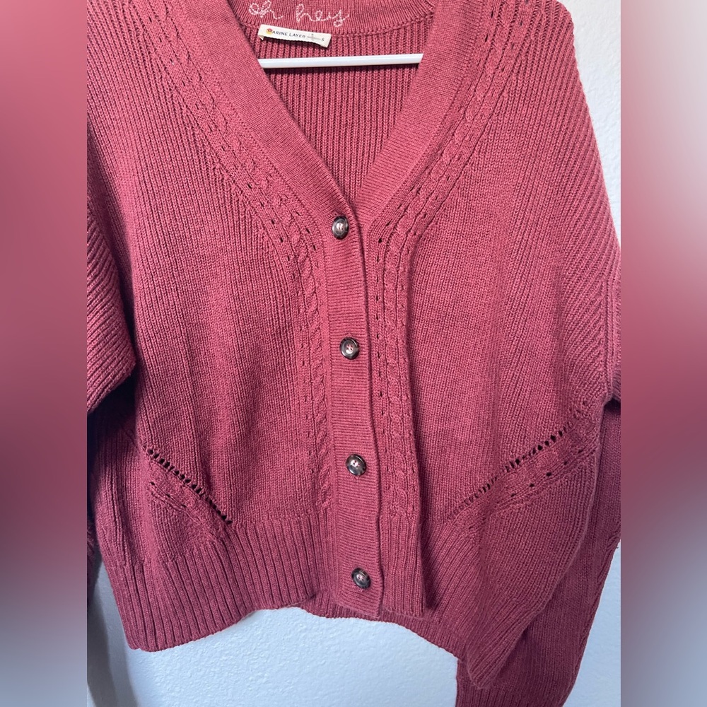 Marine Layer Women's Burgundy Button-Up Cardigan - Picture 4 of 7